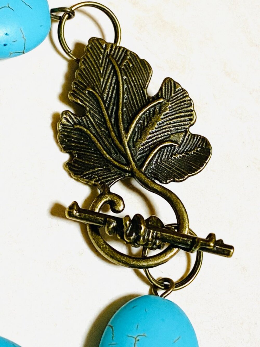2/$20, Blue Dyed Howlite Bracelet, Genuine Gemstone & Bronze Grape Leaf Toggle - Picture 6 of 11